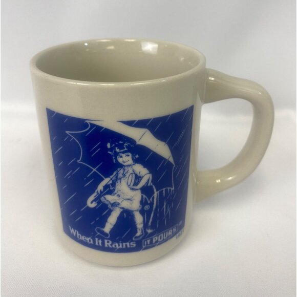 Vtg Morton Salt Girl Coffee Mug Cup Advertising Ceramic - When It Rains It Pours - Picture 1 of 5